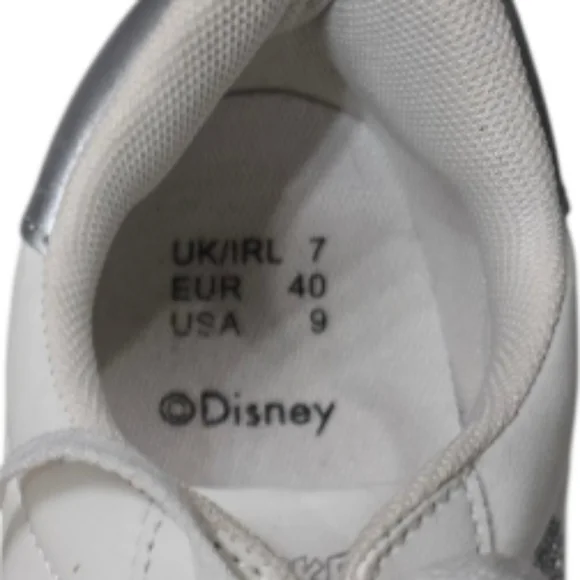 Disney Primark White Rhinestone Mickey Mouse Sneakers Women's Size 9 Silver Trim - Picture 2 of 11